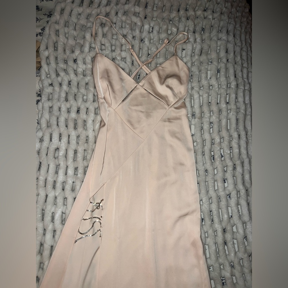 sleeveless gown with a strappy open back and embellished side slit - Picture 2 of 3